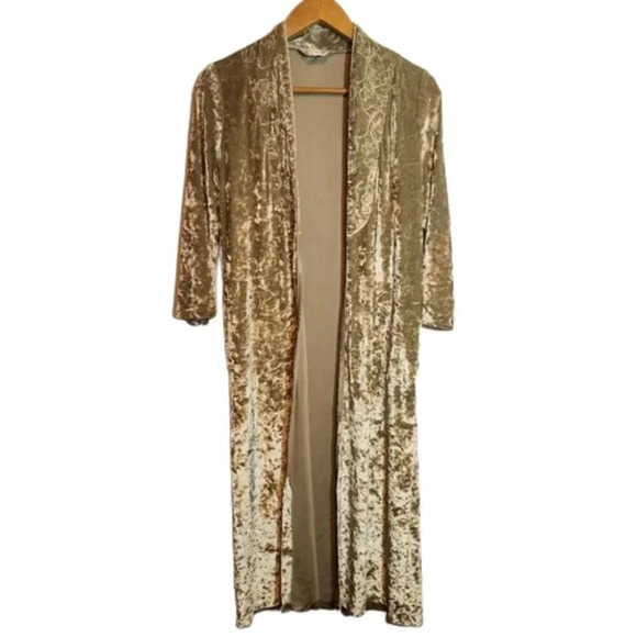 Diamond Tea Jackets & Blazers - Vintage Diamond Tea Crushed Velvet Embroidered Kimono Caftan Robe Open S…